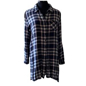 ROMEO & JULIET COUTURE Plaid Shirtdress Tunic Flannel Large Dress Navy White